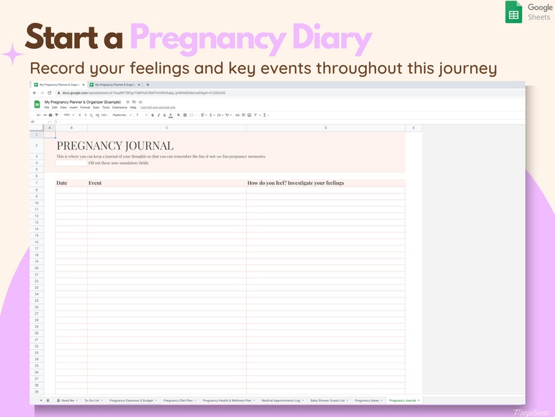 Pregnancy Planner & Journal Google Spreadsheet
