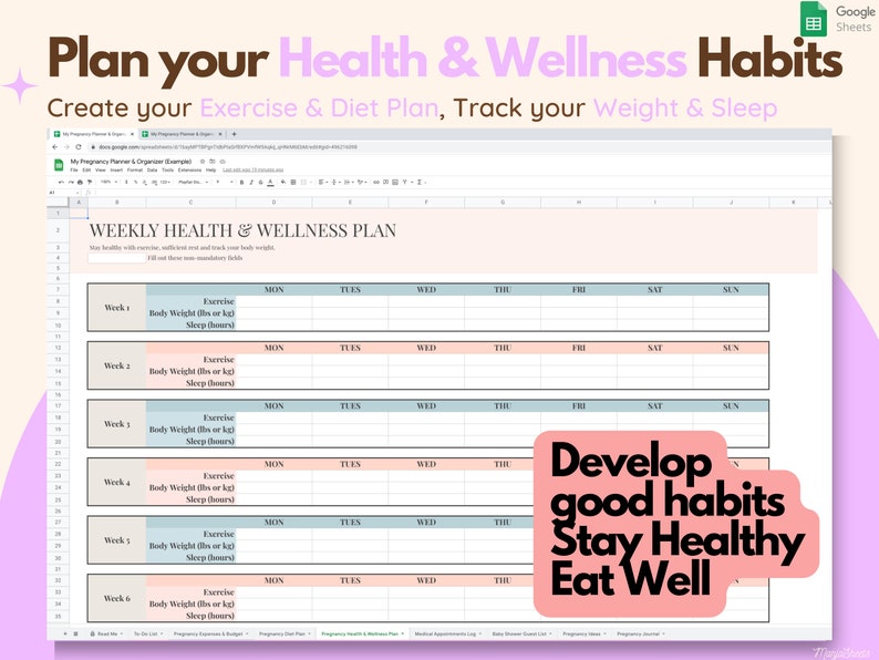 Pregnancy Planner & Journal Google Spreadsheet