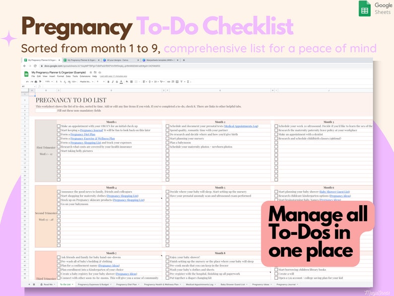 Pregnancy Planner & Journal Google Spreadsheet