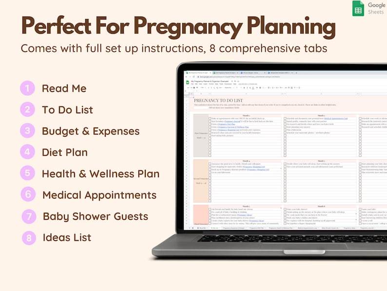 Pregnancy Planner & Journal Google Spreadsheet