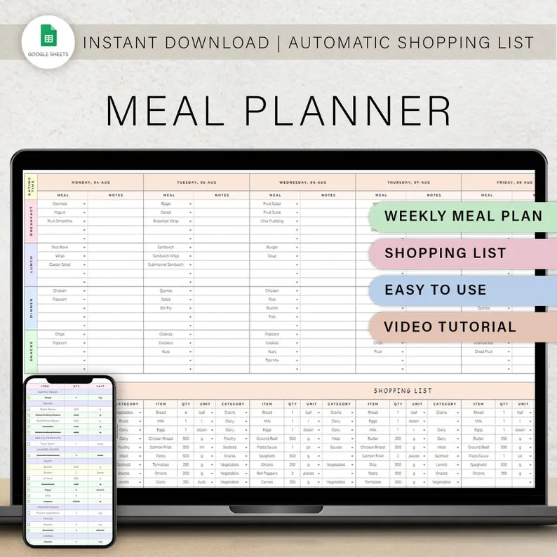 Weekly Meal Planner And Grocery List